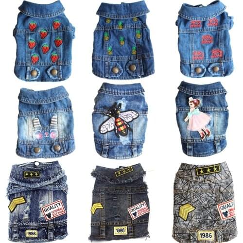 Embroidery Denim Dog Vest Pet Jeans Jacket Puppy Pet Clothes Blue Black Denim Coat for Small Medium Dogs Lapel Vests Chihuahua