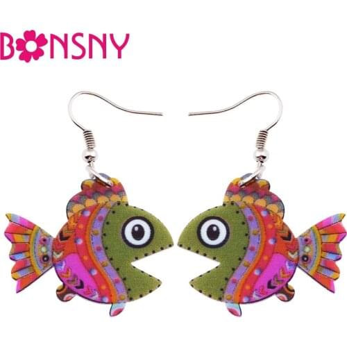 Bonsny Acrylic Drop Dangle Mouth Opend Fish Long Earrings New Fashion Ocean Collection Animal Jewelry For Women Girl Accessories