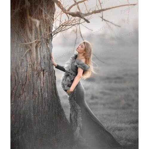 Feminine Grey Mermaid Maternity Dresses for Evening Party Wear Pregnant Women Dress Custom Made Free Ship Robes Prom Gown