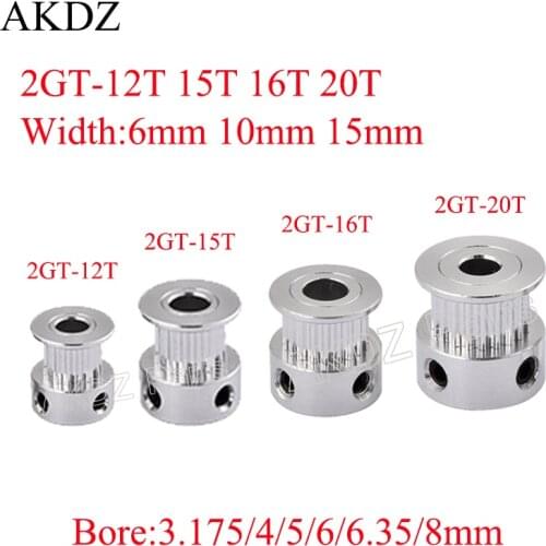 2GT 12 15 16 20 teeth 2GT Timing Pulley Bore 3.17/4/5/6/6.35/8mm For GT2 Timing Belt width 6mm 10mm 15mm 3D printer CNC Parts