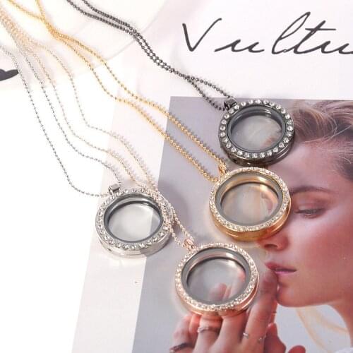 1pcs Rhinestone 30mm Round Floating Memory Locket Necklace Round Living Glass Lockets