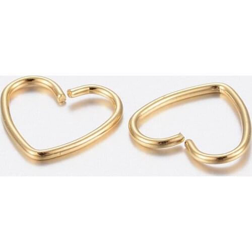 100pcs Heart Shape Open Jump Ring 304 Stainless Steel Jump Rings Golden for Jewelry Making DIY Finding 9x10x0.8mm Inner: 6.5x9mm