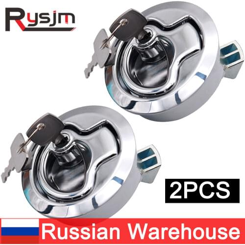 2pcs Stainless Steel Flush Pull Slam Latches Lift Ring Handle Marine Boat Round Deck Lock + Key RV Boat Yacht Parts Accessories