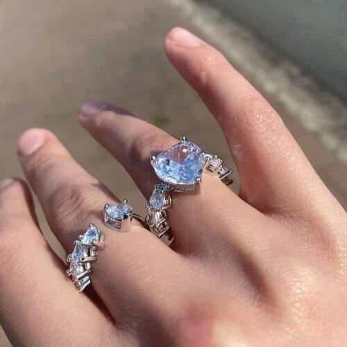 2021 New Open Adjust Size CZ Rose Gold Silver Color Heart Ring 5a CZ Paved Cute Lovely Hearts Rings For Women Finger Jewelry