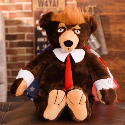 60cm Donald Trump Bear Plush Toys Cool USA President Bear With Flag Cute Animal Bear Dolls Trump Plush Stuffed Toy Kids Gifts