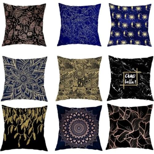 Satin Throw Pillow Case Bronzing Gold Foil Bronzing Leaf Printed Cushion Cover Sofa Home Decoration Waist Pillowcase 45x45cm