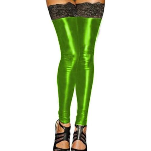 16 Colors Black Lace Patchwork Stockings Special Ladies Footless Long Leg Wear Shiny Stretchy Faux Leather Dancing Stockings