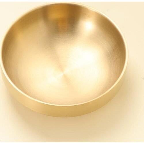 19cm Stainless Steel Bowl Golden Double Layer Thick Bibimbap Noodle Soup Bowl Cooking Baking Fruit Salad Serving Bowl