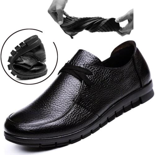 EAGSITY Genuine Leather shoes women flat casual sneaker oxfords lace up comfortable skid resistance footwear work driving shoes