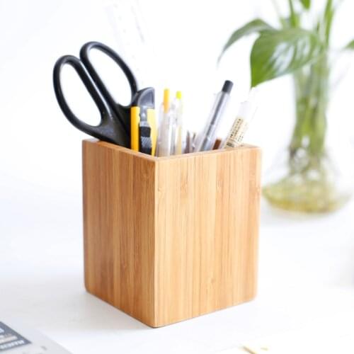 Eco-Friendly Bamboo Pen Container Creative Modern Style Cosmetic/Utensil Storage Box Natural Wood Remote Controller Holder