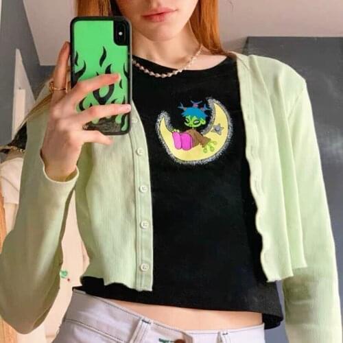 Gothic Punk Alien Girl Print T Shirt Women Summer Black Crop Top Harajuku Fashion Girls T-shirt Street Hip Hop Tee Shirt Femme