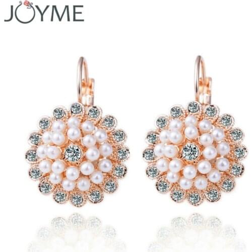 Joyme new pearl beads earring women flower gold clip on earrings charm pendant earings China cheap jewelry wholesale E311JM