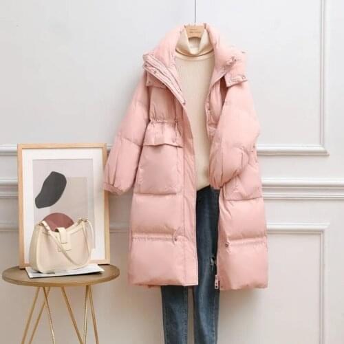 Korean Loose Down Coats Women 2021 Fashion Winter Warm Jacket Female Long White Duck Down Parka Coat Casual Hooded Down Outwear