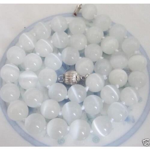 Beautiful 10mm White Opal Round Beads Gems Pendant Necklace 18 "