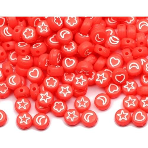 Round Red 4x7mm Mixed 100-500pcs Star/Heart/Moon Loose Acrylic Beads For Jewelry Making DIY Necklace Bracelet Accessories