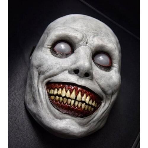 Halloween Horror Face Cover Smiling White-eyed Exorcist Demons Evil Creepy Cosplay Scary Face Mask Dress Up Party Cosplay Props