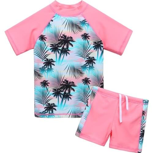 BAOHULU Cute Girls Kids Swimsuit Two-piece Bathing Suit UV Protection Swimwear Coconut Pattern Beachwear for Children Rash Guard