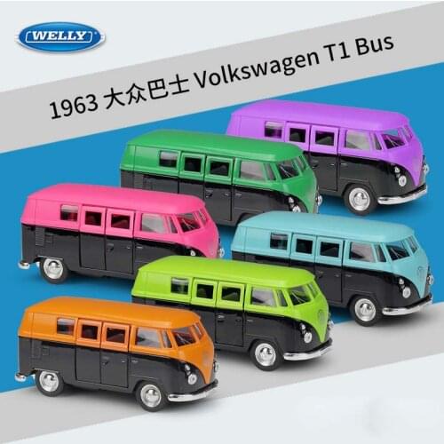 WELLY Diecast 1:36 Scale Classic VW Metal Model Car Volkswagen 1963 T1 Bus Pull Back Car Alloy Toy Car For Kids Gifts Collection