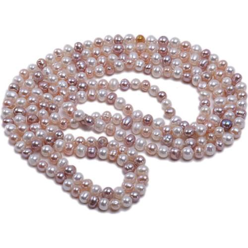 NEW 7-8MM Natural Pink white purple multicolor Akoya Pearl Necklace Super Long 100“ Sweater chain