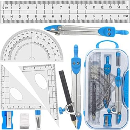 NEW-Geometry Compass Set 10Pcs School Maths Protractor Set Rulers for Student Maths and Engineering in Carry Case