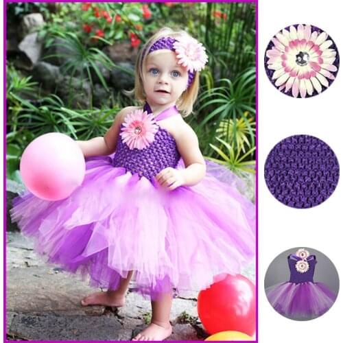 Toddler Infant Baby Girls Birthday Tutu Dress Floral Summer Newborn Baby Girls Flower Party Fluffy Puff Tulle Dress NB-24M
