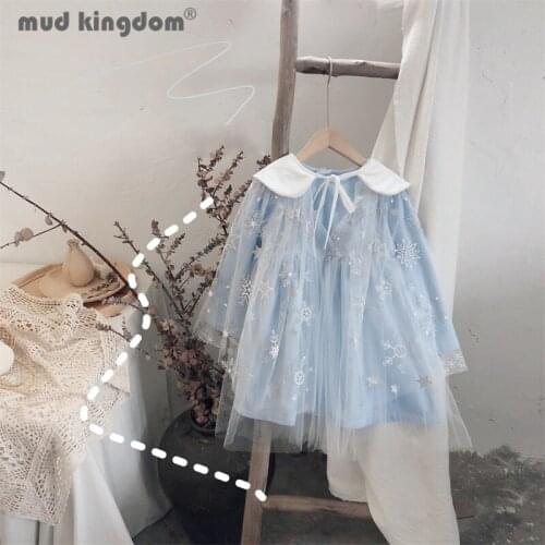 Mudkingdom Girls Princess Dress Turn-down Collar Lace Print Long Sleeve Dresses for Toddler With Shawl Spring Autumn Clothes