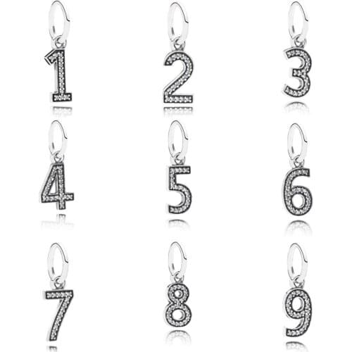 2020 New Real 925 Sterling Silver Number 1-9 Dangle Charm Fit pandora Bracelet Bangle Pendant charm DIY Jewelry