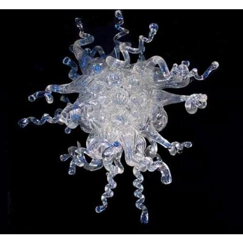 Transparent Blue Color Pendant Lamp Hand Blown Glass Crystal Chandeliers 24 Inches Murano LED Chandelier Lighting Fixture
