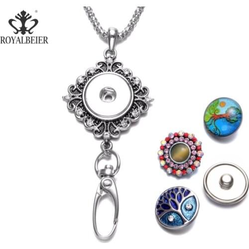 Round Shape Working ID Holder Lanyard Snaps Pendant Necklace 18mm Snap Button Jewelry Snaps Necklace For Snap Jewelry XL0089