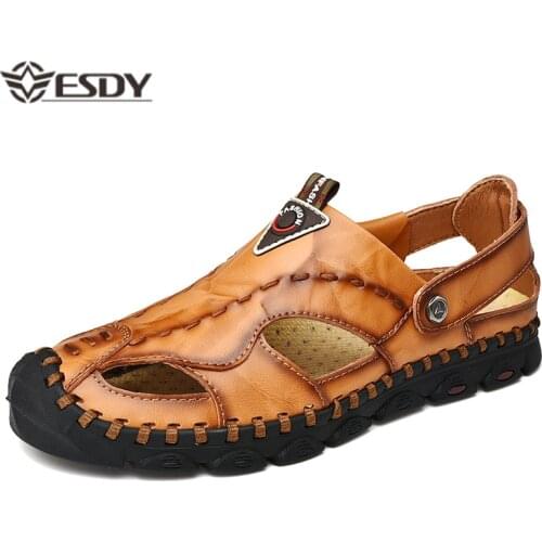 Classic Mens Sandals Summer Soft Sandals Comfortable Men Shoes Genuine Leather Sandals Big Size Soft Outdoor Men Roman Sandals