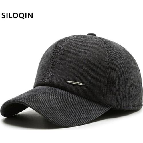 SILOQIN New Winter Thick Warm Baseball Caps For Men Earmuff Hats Adjustable Snapback Cap Middle-aged Mens Simple Sports Cap