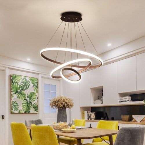 Black/White/Coffee Color Modern led Chandelier for living room dining room Circle Rings aluminum Chandelier fixtures