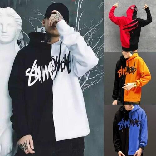 Men Paw Printed Hoodies Autumn Winter Patchwork Hip Hop Hooded Sweatshirt Couple Fashion Oversize Loose Harajuku Streetwear