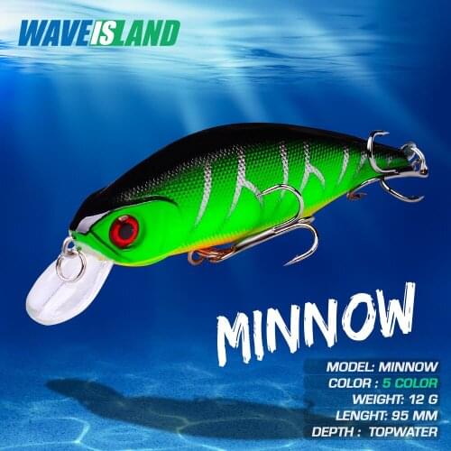 WAVEISLAND 12g Fishing Tackle Minnow Lure Floating Mino Hard Baits Blood Groove Hooks Pesca Saltwater Lures Peche Pike Carp Fish
