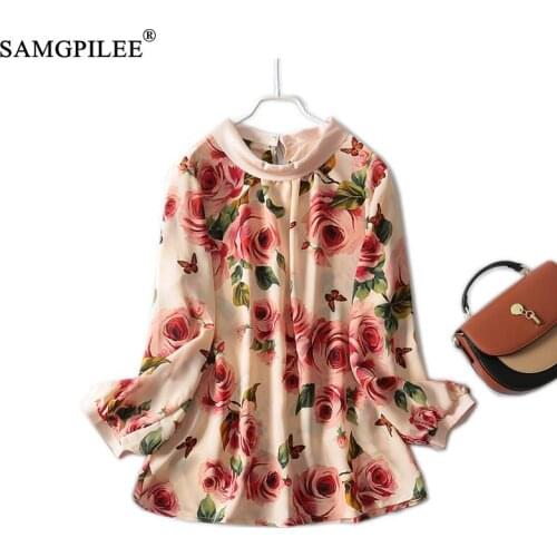 Summer Tops For Women 2021 Spring Romantic Style Printed Chiffon Blouse Three Quarter Sleeve Flower Blouses Female Plus Size 4XL