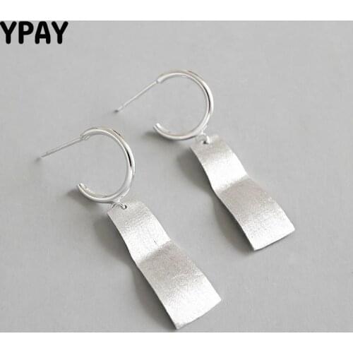 YPAY 100% Real 925 Sterling Silver Geometric Strip Irregular Drop Earring For Women Popular Dangle Earring Fine Jewelry YME232