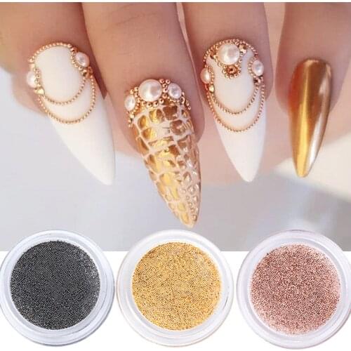 0.4 to 1.5mm Rose Gold Silver Nail Art Caviar Beads 3D Steel Tiny Nail Art Decoration Nails Beads DIY Jewelry Accessories LE026