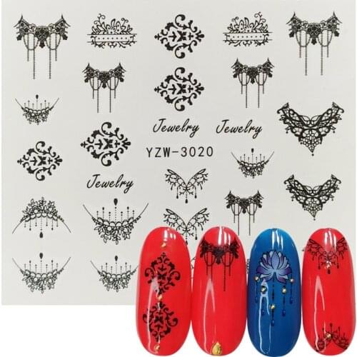 1 Sheet Jewelry Nail Sticker Black Floral Decals Manicure Water Transfer Slider Foil Design Watermark Decal Decorations
