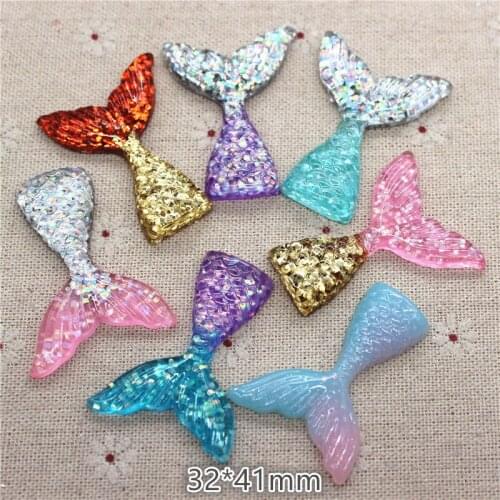 10pcs 32*41mm(Medium Size) Mix Colors Shiny Resin Fish Tail Flat back Cabochon DIY Jewelry/Craft Decoration