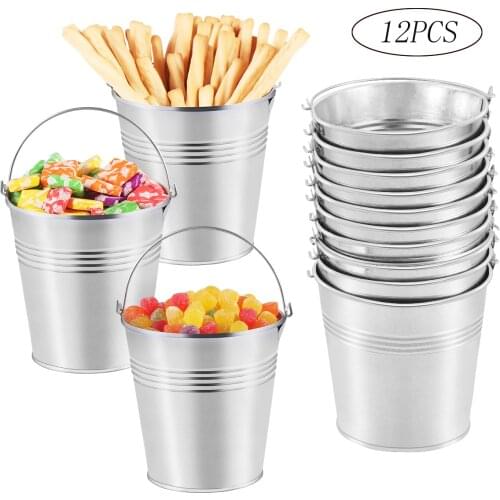 12PCS Safe Mini Tinplate Candies Buckets Snack Buckets Metal Buckets Tin Pails for French Fries Planting Flowers Icing Candies