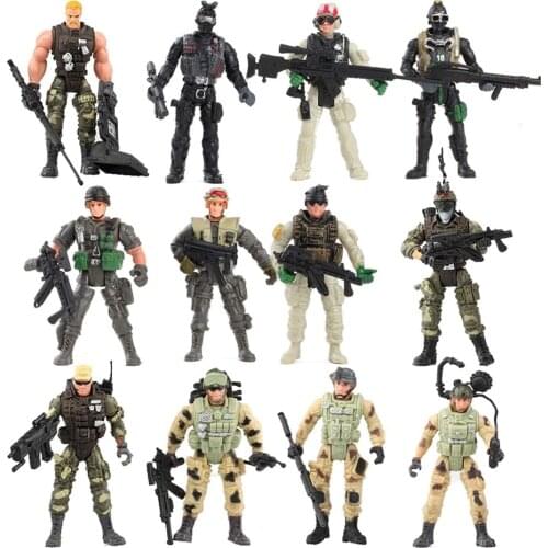 12 Pack Special Forces Army Combat SWAT Soldier Action Figures with Military Weapons and Accessories (4-Inches)