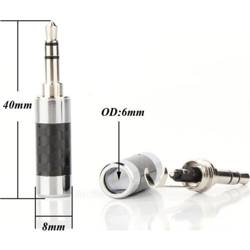 2PCS HP103 AC Audio 3.5mm Stereo Mini Connector Rhodium Plated Carbon Fiber Plug