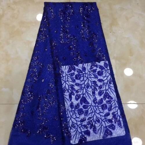 5yards/pc) High quality royal blue African tulle lace fully embroidered French net lace fabric with sequins for party FZZ260