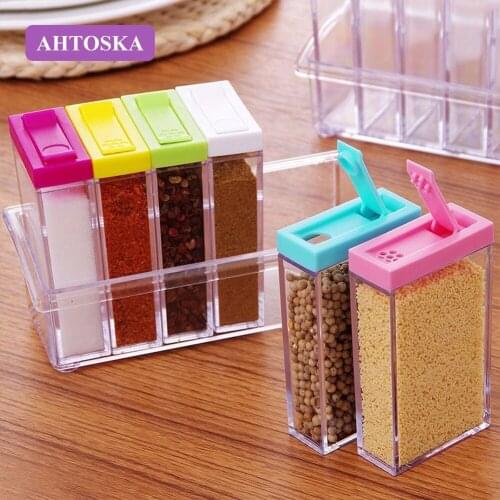 AHTOSKA 6pc Plastic Condiment Bottles Set Seasoning Storage Box Container Salt Spice And Pepper Shakers Kitchen Tools