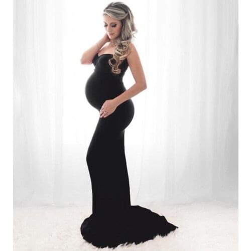Maternity Sleeveless Low Chest Dresses Photo Shoot Pregnancy Photography Props Maxi Gown For Pregnant Women Strapless Clothes