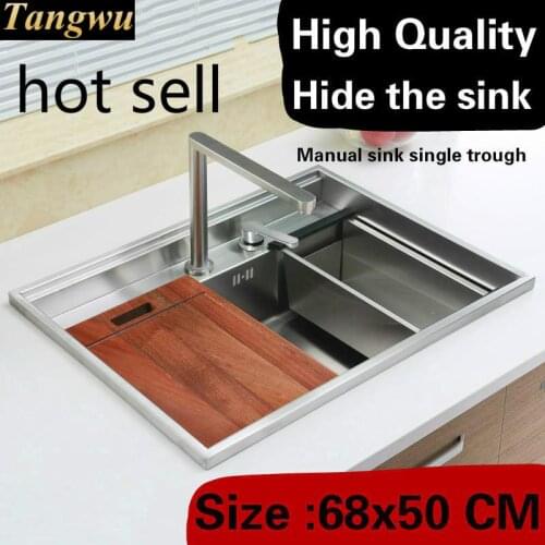 Free shipping Apartment luxury wash vegetables high quality kitchen manual sink single trough hide 304 stainless steel 68x50 CM