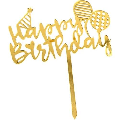 Gold Silver Balloon Happy Birthday Cake Toppers Acrylic Birthday Cupcake Topper Dessert Decoration For Baby Shower Cake Supplies