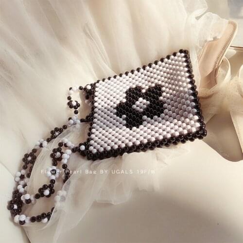 Flower Acrylic Pearl Bag Hand Woven Beaded Shopping Bag One Shoulder Handbag