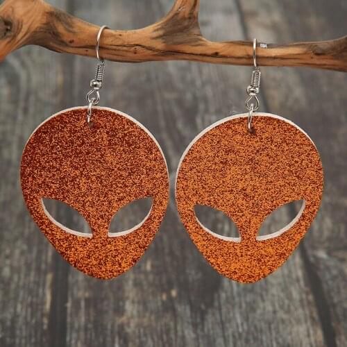 European and American Personality Alien Mask Double-sided Leather Earrings Fashion Technology Sense Sequin Earrings Wholesale