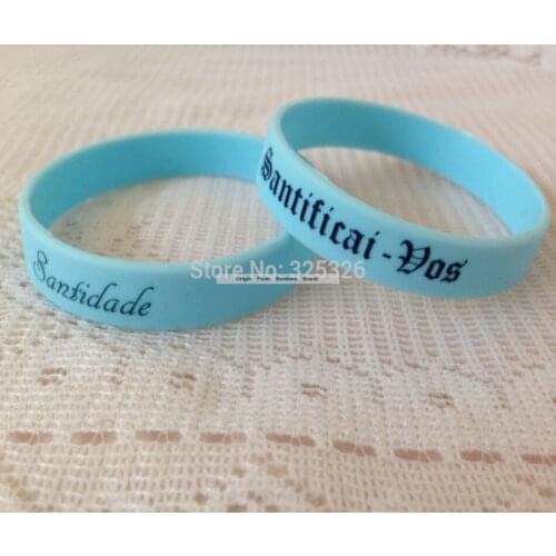 Hot custom baby blue solid wristband with blue text logo words imprint promotion gift wristband bracelet